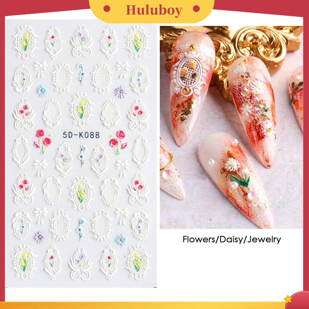 Huluboy Huluboy♡ Stiker Kuku Motif Ukir Luka Bibir Darah 5D Gaya Halloween Untuk Manicure Wanita