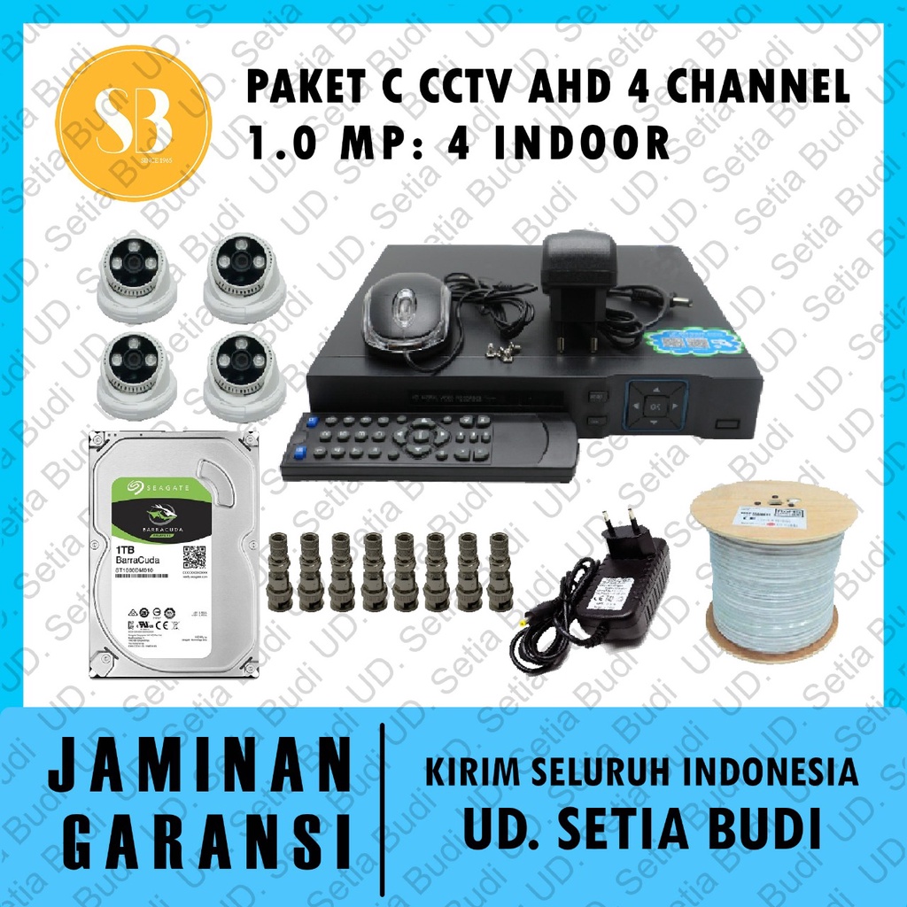 Promo Paket CCTV C AHD 4 Channel 1.0 MP: 4 Indoor CCTV Kamera