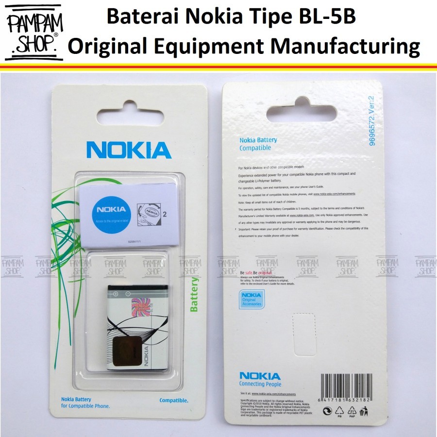 Baterai Nokia BL5B 3220 3230 5200 5300 5500 6020 6060 6070 7260 7360 N80 N90 Batre BL-5B Original