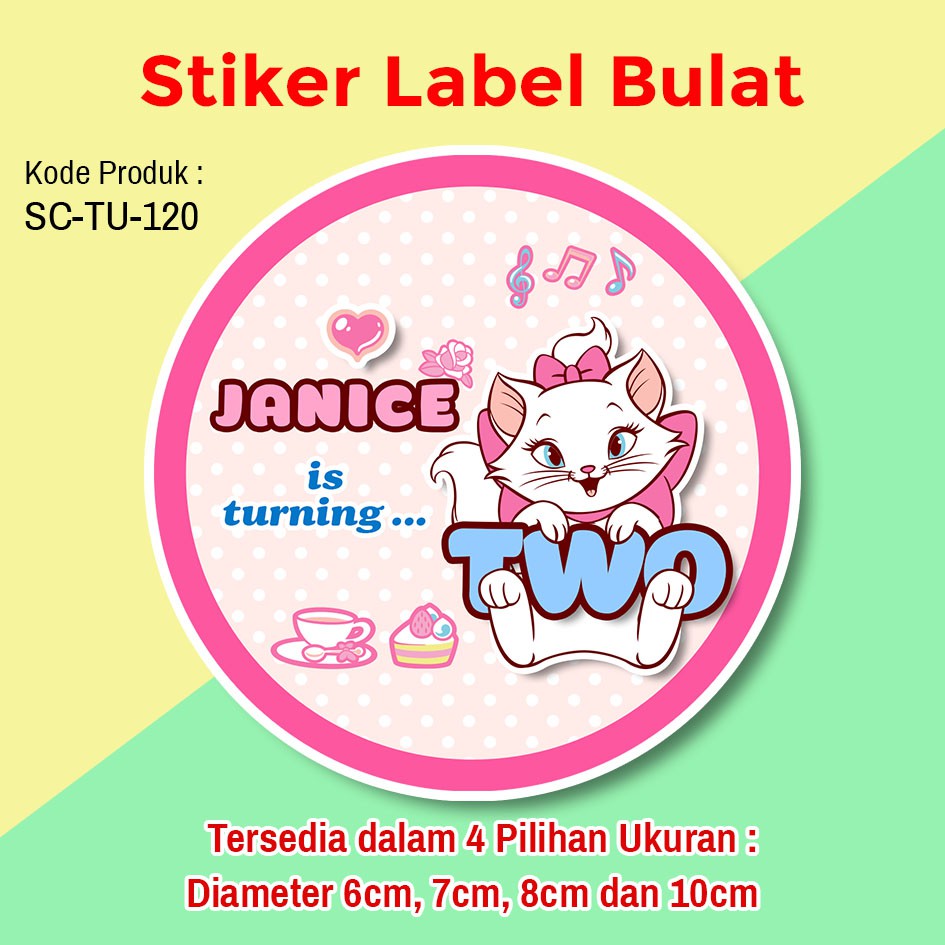 

STIKER LABEL ULANG TAHUN ANAK STICKER BULAT TUMPENG MINI MARIE THE CAT