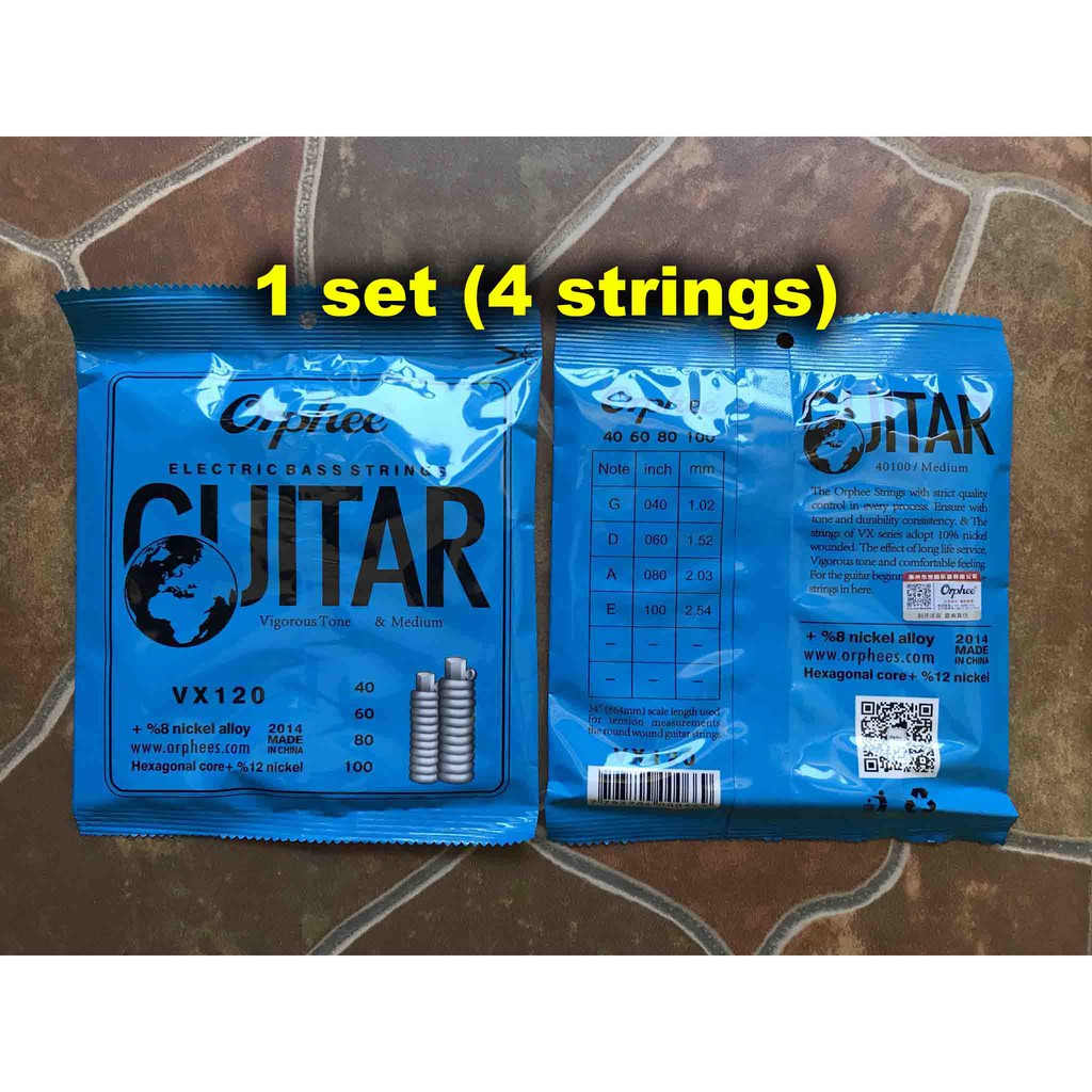 Satu Set Senar Gitar Bass Original Orphee Vx120 4 Strings Ukuran 040 100