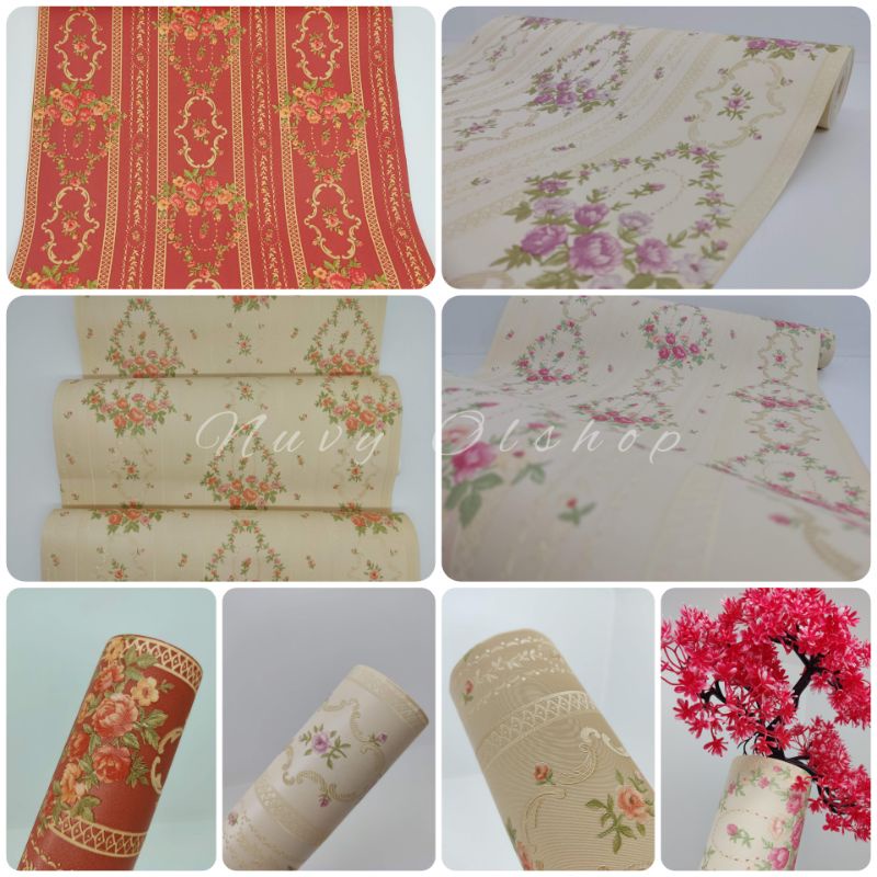 WALLPAPER DINDING VINYL BUNGA GARIS KLASIK