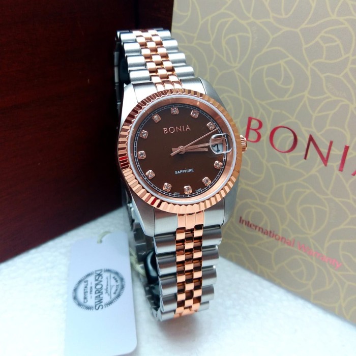 JAM TANGAN WANITA BONIA BNB10550-3647 SAPPHIRE SILVER ROSEGOLD BROWN ORIGINAL
