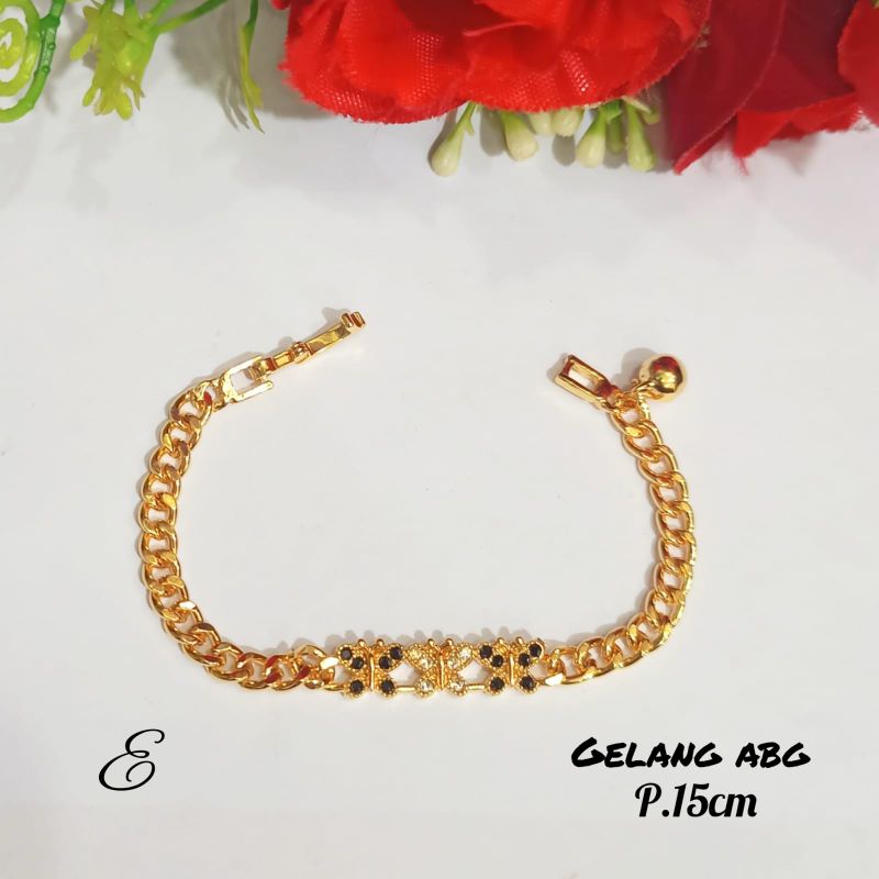Gelang Rantai plat permata abg zircon logam emas Korea anti karat