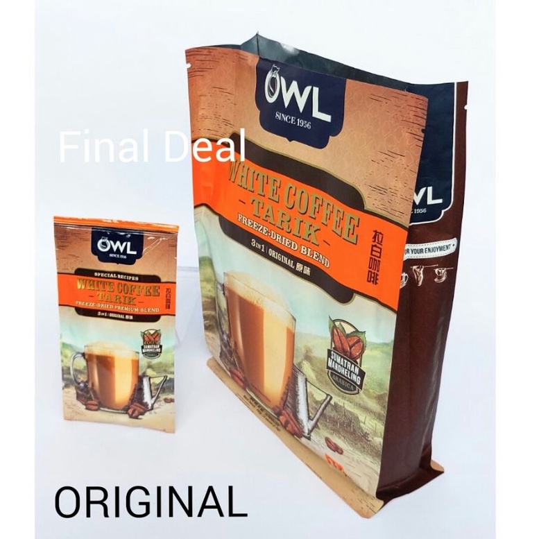 Sachet Owl White Coffee Tarik 3 in 1 Original/Hazelnut/Coconut Sugar