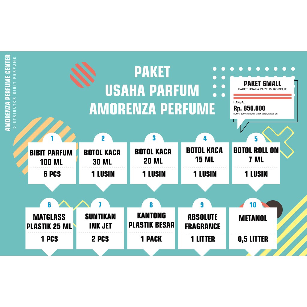 PAKET USAHA PARFUM small 6 AROMA LENGKAP DENGAN BUKU PANDUAN / PAKET USAHA / PAKET KOMPLIT