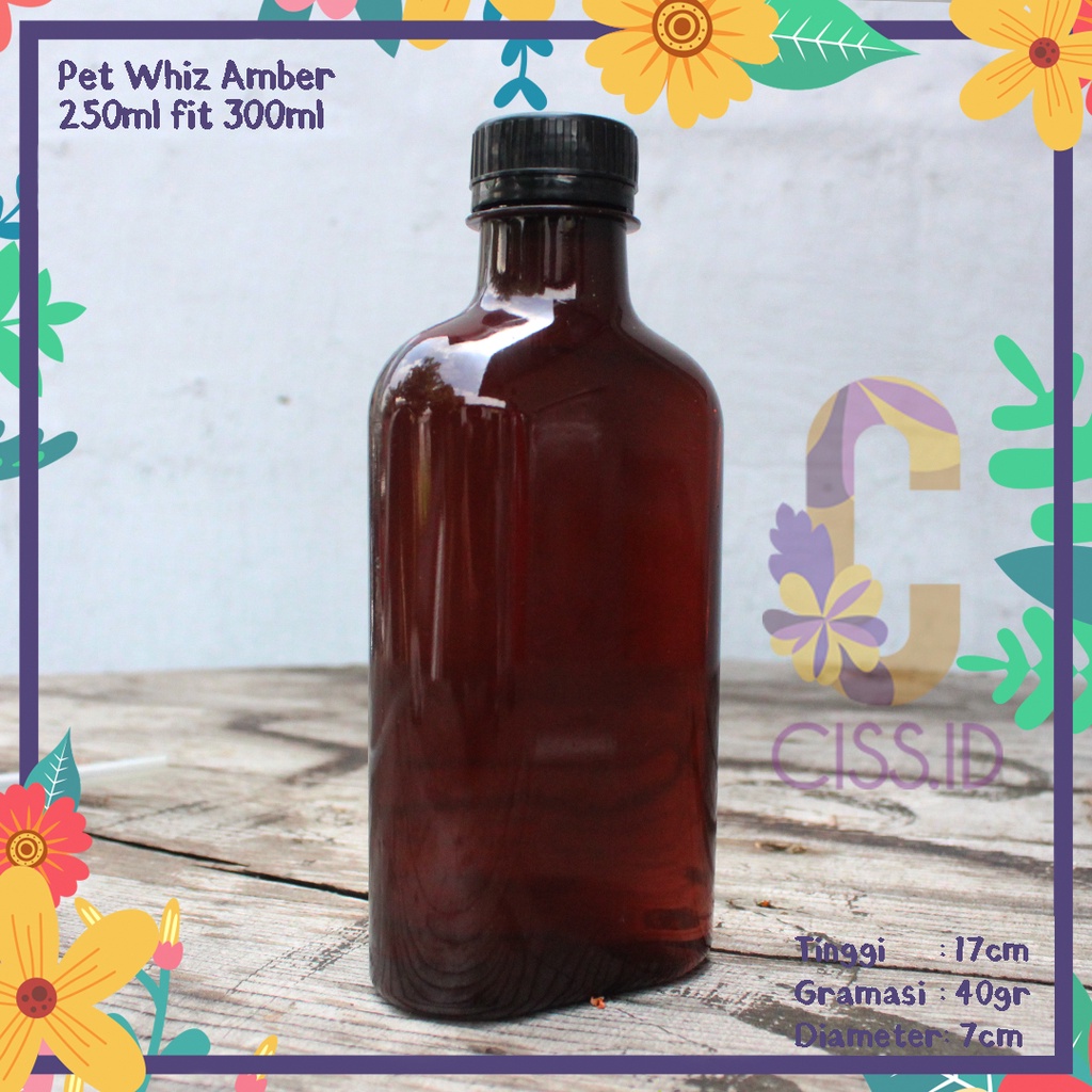 BOTOL PLASTIK PET WHIZZ GEPENG 300ML COKLAT AMBER KEMASAN MINUMAN KOPI JUS SUSU MADU JELLY PET FOODG