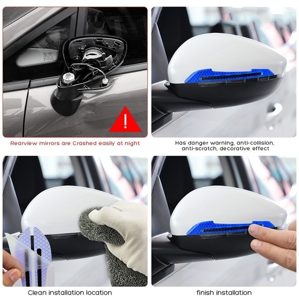 1Pair Car Rearview Mirror Reflective Sticker/Warning Safety Mark Trim Anti-Collision Strip/Universal Exterior Carbon Fiber Tape Accessories