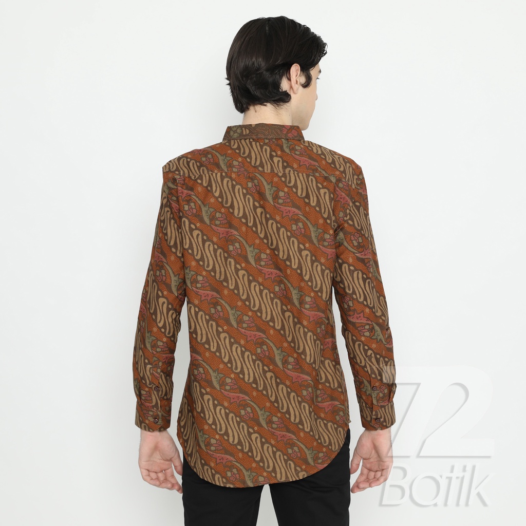 BATIK COUPLE MODERN Kemeja Rok Lilit Instan Batik Pria Lengan Pendek Premium Motif Parang Oange 721060 CAP 72