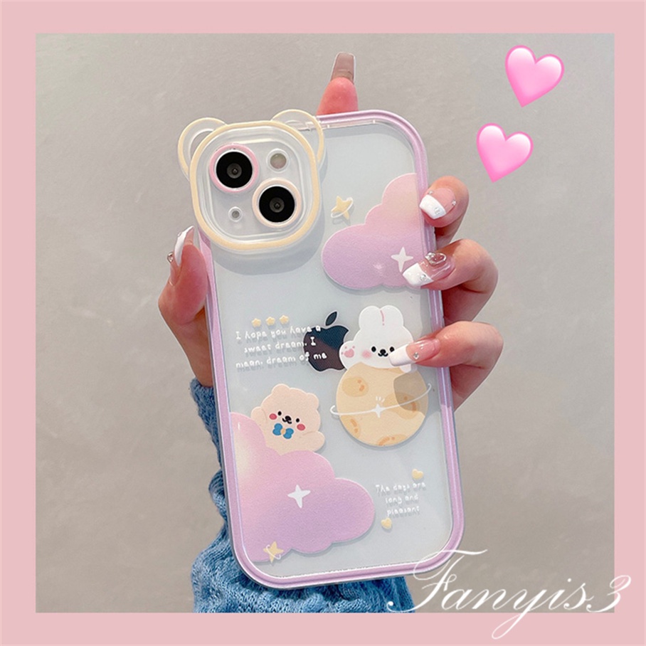 Compatible For iPhone 14 13 12 11 Pro Max X XR Xs Max 8 7 6 6s Plus SE 2020 Soft Case Pelindung Desain Planet Kelinci Fantasi Untuk