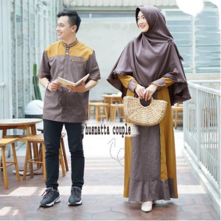 Gamis couple mama papa set pesta kondangan baju couple Lebaran 2021