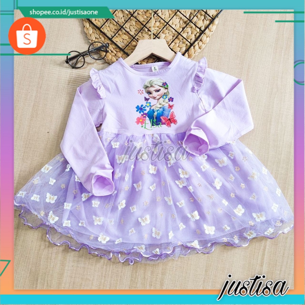 Promo !! Dress anak perempuan cute / dress elsa butterfly tutu import ukuran 4bulan-2tahun (ungu,biru)