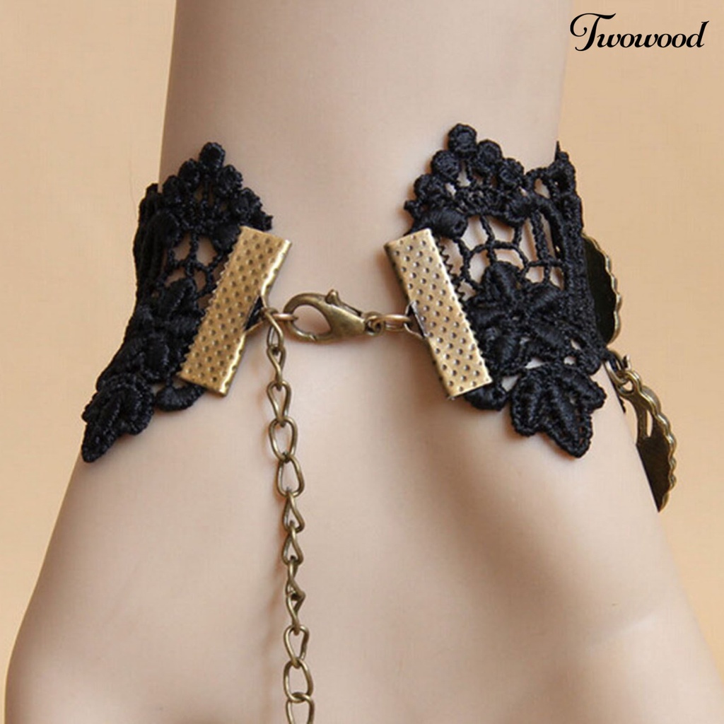 Kalung Gelang Cincin Bahan Lace Warna Hitam Gaya Gothic Punk Untuk Wanita