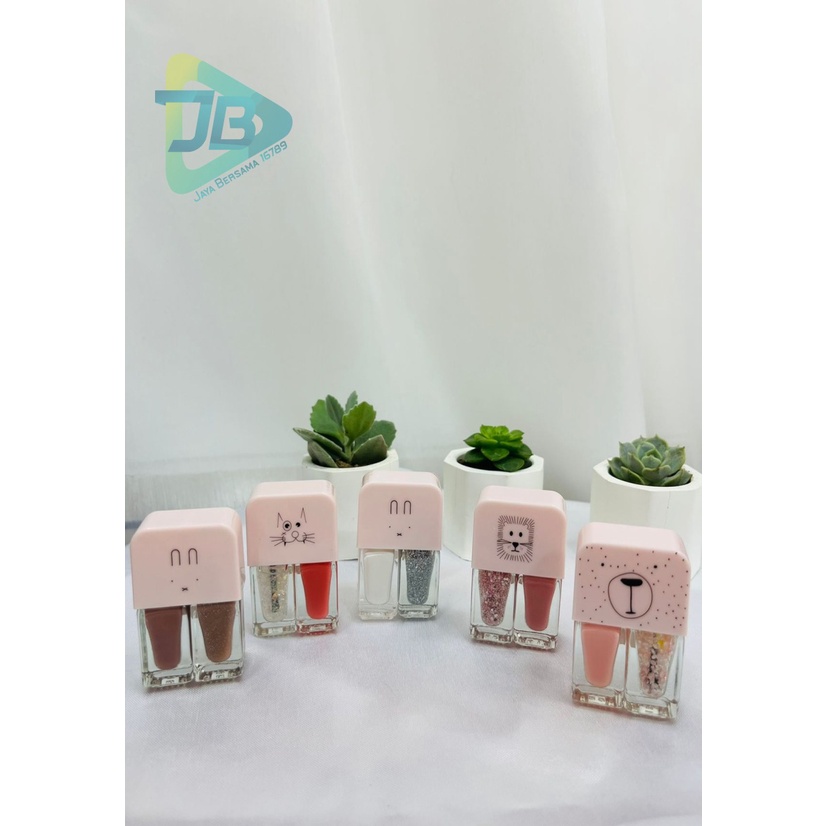2IN1 kutek cat kuku Korea Lucu 2 Warna Gel Nail polish JB5493