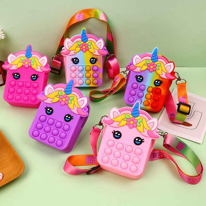 Tas Ransel Pop It Unicorn Rainbow Murah Anak Penghilang Stress Pop it