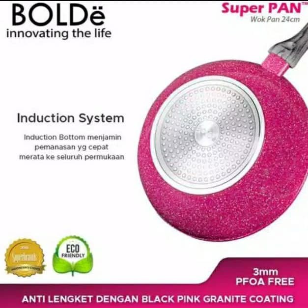 Super Wok Pan BOLDe granite series 28 cm blackpink wajan penggorengan deep frypan  28cm anti lengket