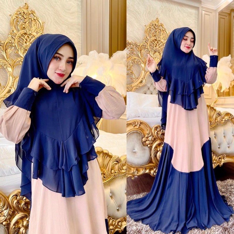 Gamis Syar'i Navy komb Pink By Shellasaukia