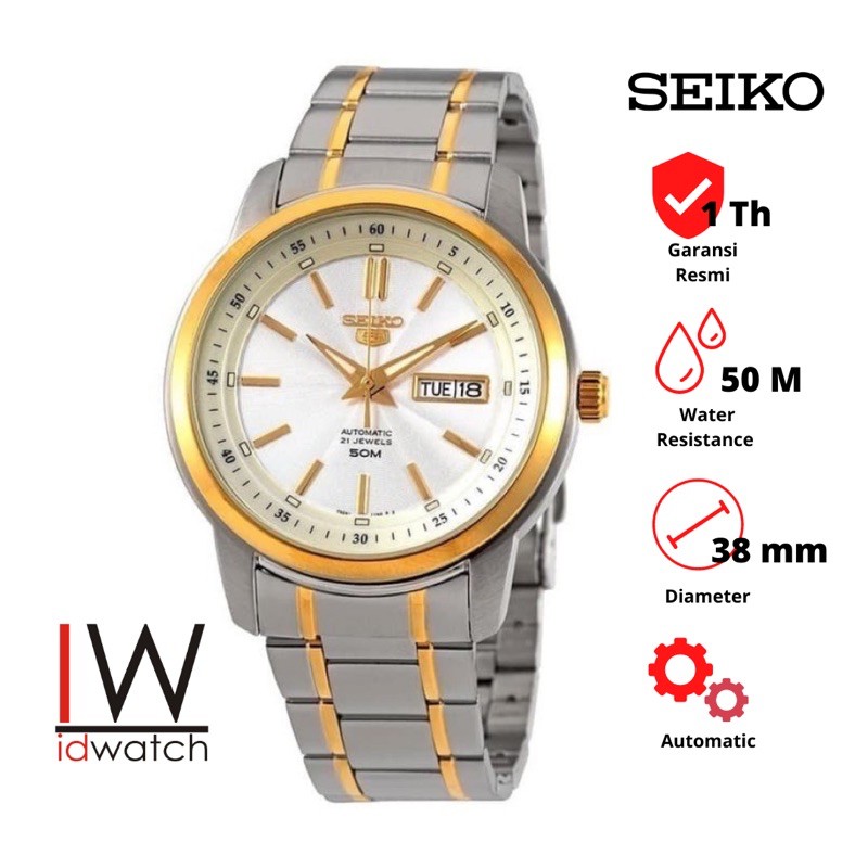 Seiko 5 SNKM92K1 Automatic Jam Tangan Pria Original SNKM92 Cowok Strap Rantai Stainless