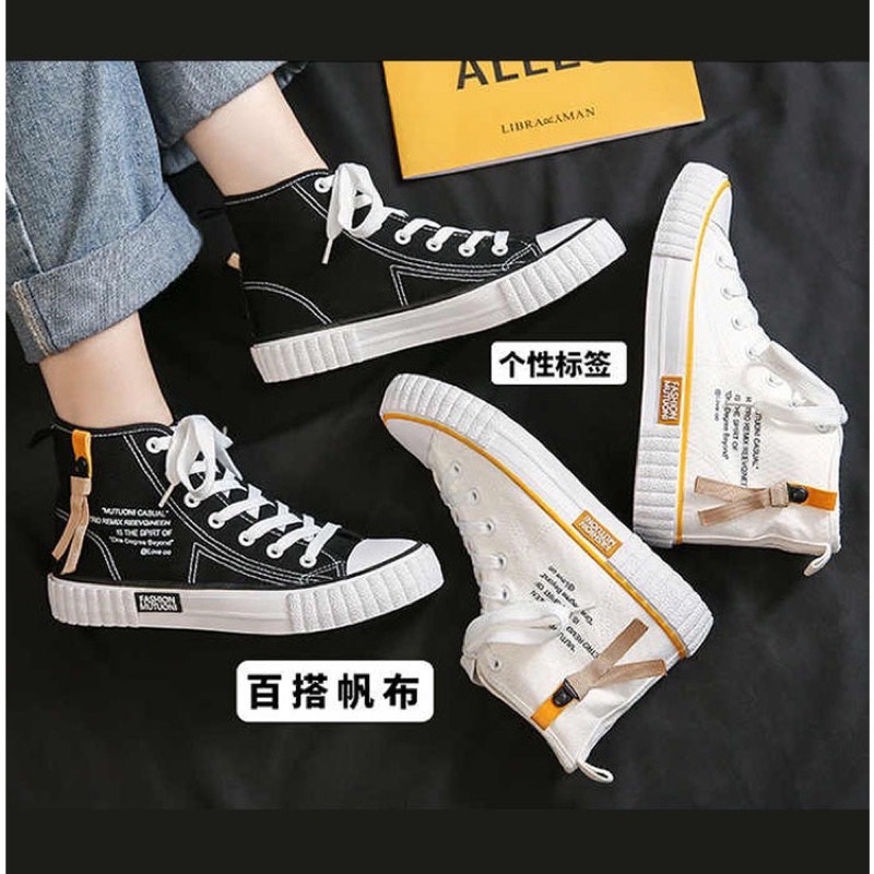 (EKSLUSIVE) Sepatu Sneakers Canvas Wanita Import Korea Fashion Mutuoni Hightop/ Sepatu Santai FREE BOX