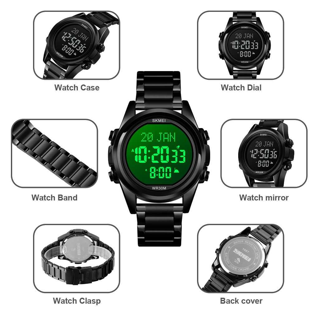 Jam Tangan Pria Digital Kiblat Original SKMEI DG1667 Gold-2