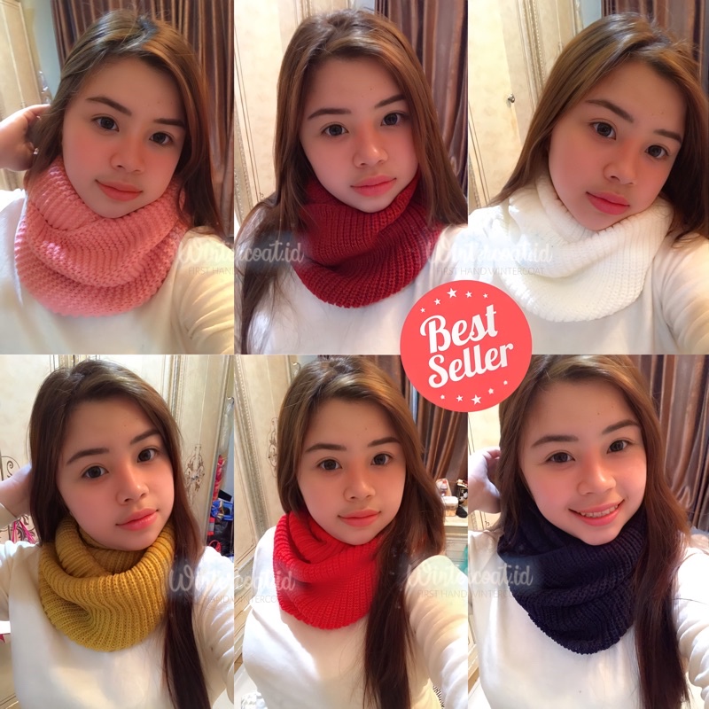 Infinity Scarf 2 Ring syal panjang musim dingin long winter scarf wool hangat pashmina rajut tebal