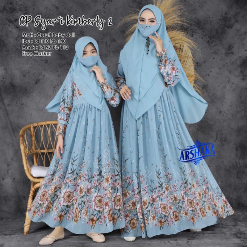 cp syari kimberly free masker dan jilbab l gamis syari l gamis anak dan ibu