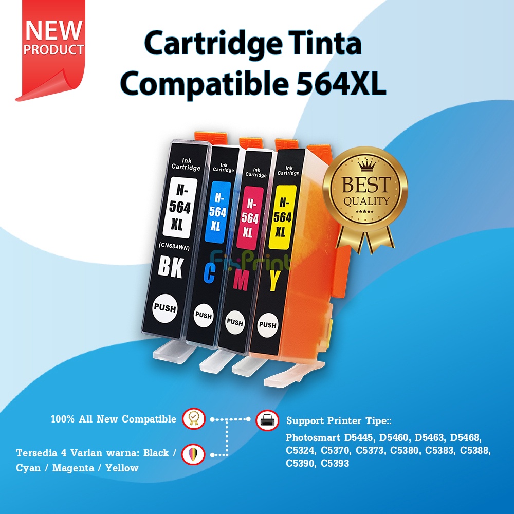 Cartridge Tinta Compatible 564XL Black With Chip, Refill Ink H-564XLB 564 Printer XP Photosmart D5445 D5460 C5324 D7560 Premium C309 C310 Station C510a Plus B209a Officejet 4610 Photosmart D5445 D5460 D5463 D5468 C5324 C5370 C5373 C5380 C5383 D5400 D7560