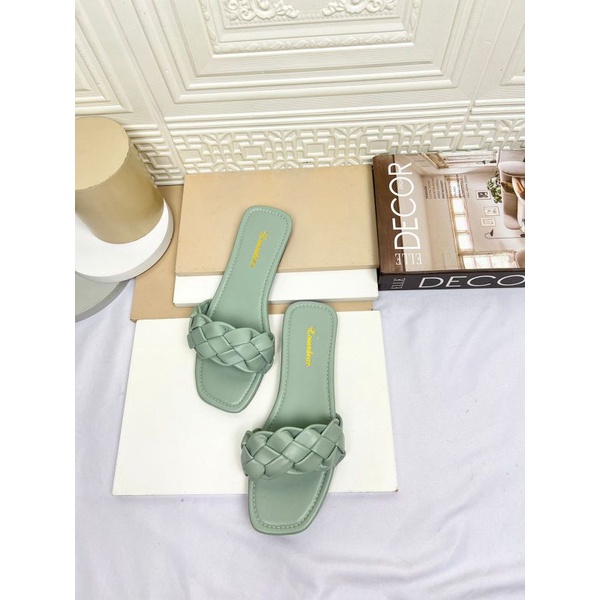 sendal flat shoes wanita terbaru kekinian pesta Louisdear S159 sendal flat bahan kulit