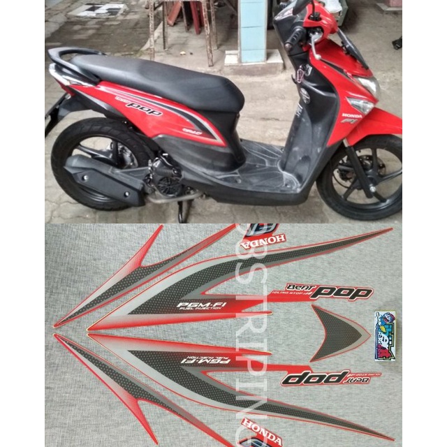 STIKER STRIPING LIS STANDAR ORI NEW HONDA BEAT POP IDLING STOP MERAH TAHUN 2015