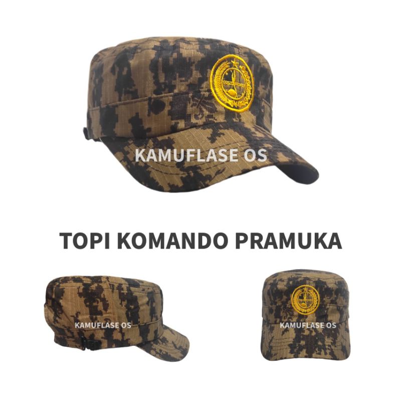 TOPI PRAMUKA LORENG Model Komando Premium Topi Pramuka Scout Tunas dan Velcro - KMD PRAMUKA