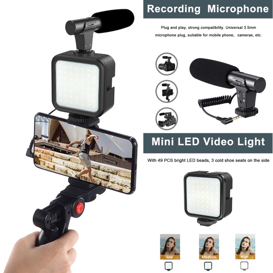 Paket PREMIUM Youtuber Vlogging Set Mic LED Tripod Video Recording Livestream Tool Kit