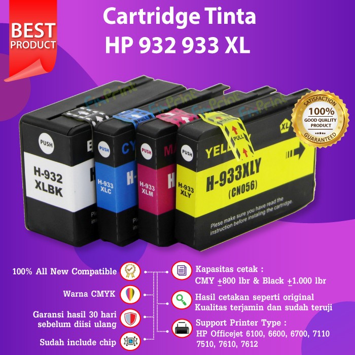 Tinta Compatible Cartridge HP 932XL 933XL Plus Chip