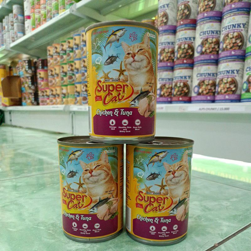 Supercat kaleng adult chiken&amp;tuna 400g/ wetfood makanan kaleng