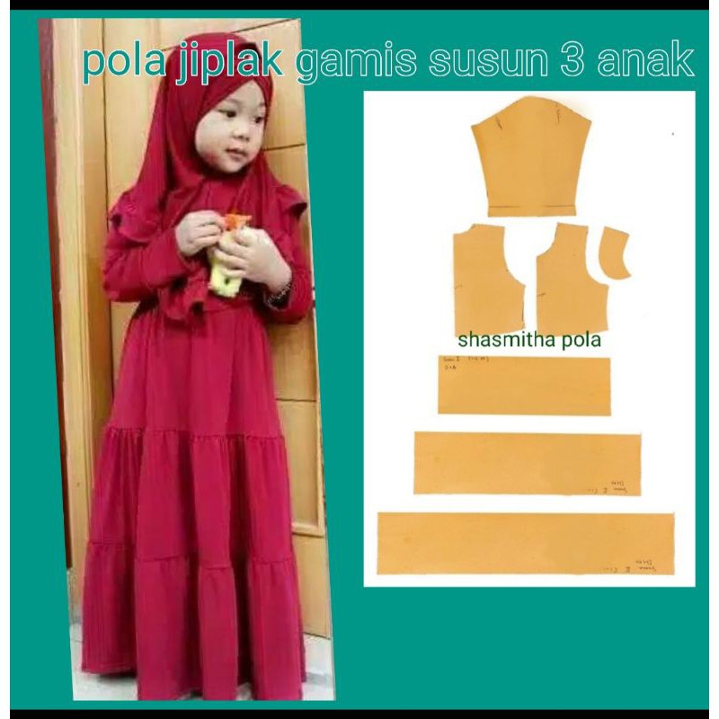 pola jiplak/pola instan gamis susun 3 anak