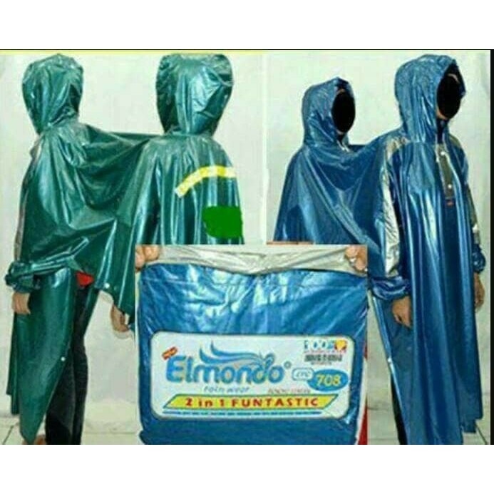 Jas Hujan Ponco Lengan 2 Kepala Elmondo 708 - Poncho 2 Kepala Jas Hujan Poncho Boncengan 2in1 Elmondo