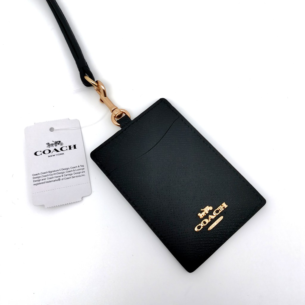 

Coach Metal Logo Card Holder ID Lanyard Black Gold