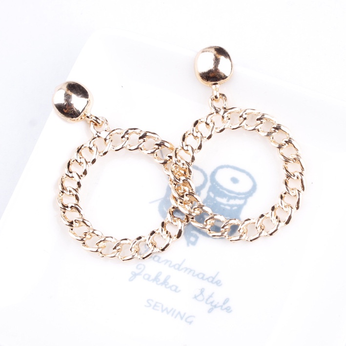 Gaya Korea wanita baru anting-anting kepribadian geometri bulat berongga fashion anting-anting alloy