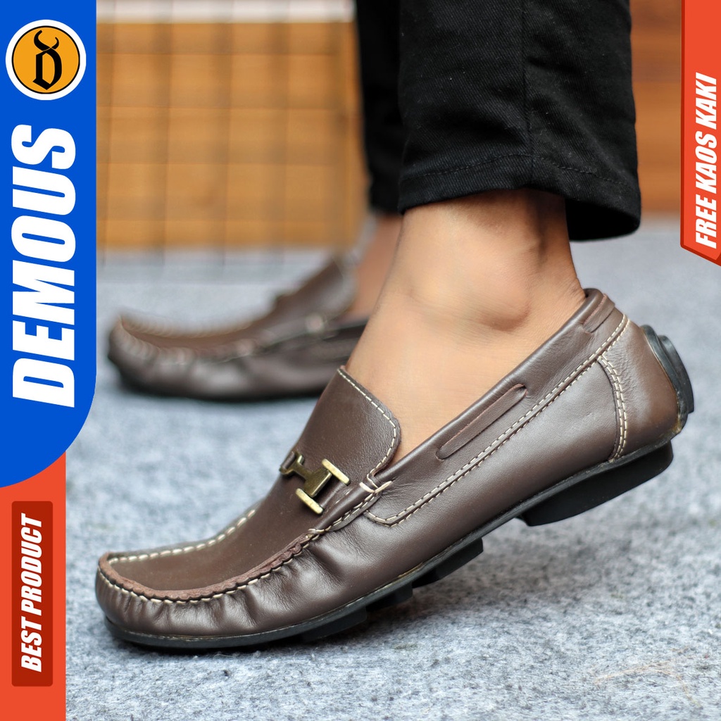 Sepatu Formal Pria Sepatu Casual Pria Kulit Asli Slop Sepatu Pantofel Kerja Kantor Kuliah Kondangan Sepatu Hitam Pria DEMOUS RINSIDE