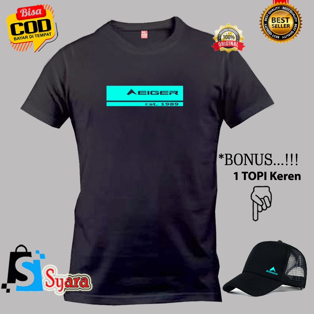 Kaos Distro / Bonus Topi Kaos E19 EST Baby Blue / Baju Kaos Pria Pakaian Pria & Wanita Kaos Distro M