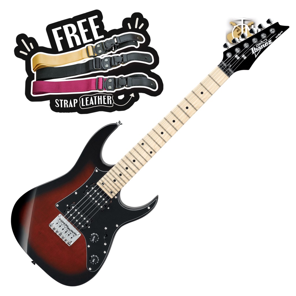Gitar Elektrik Ibanez GRGM21M Mikro Walnut Burst l Gitar Mini l Free Strap Gitar