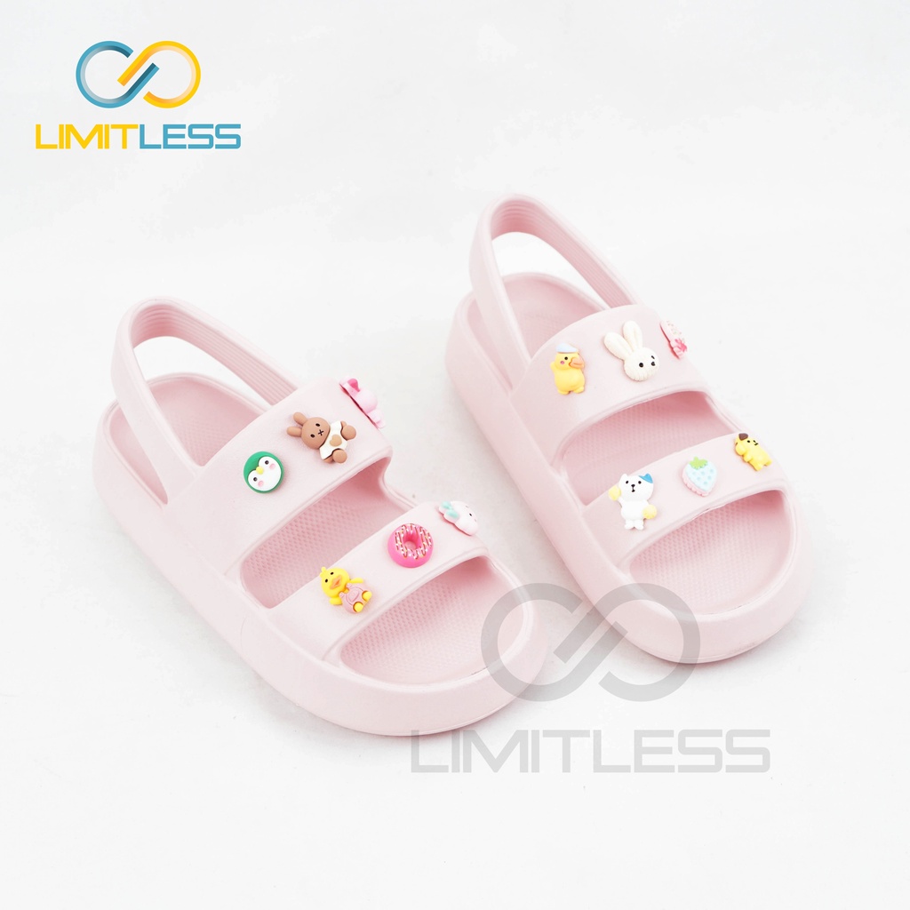 Sandal Wanita Tali Belakang EVA Empuk Sendal Gunung Wanita Korea Lalisa Limitless Stiker Jibbitz Lucu Sendal Tali Cewek Wedges