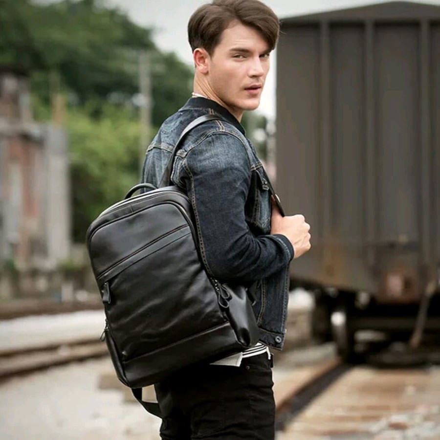 Tas RANSEL Pria Kulit Asli KEREN HITAM Premium Leather / Tas Ransel Pria Macho