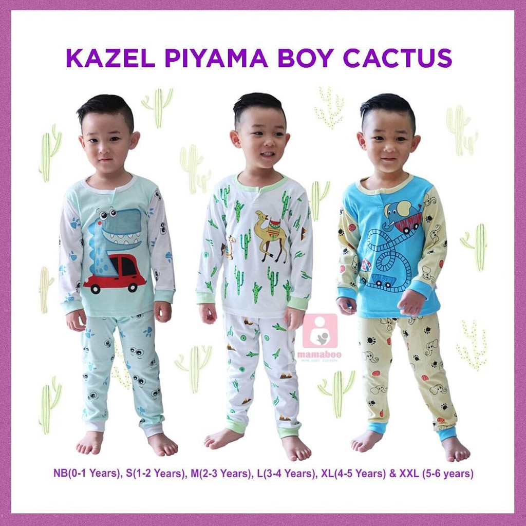 Kazel Setelan Piyama Panjang Cactus Edition Baju Tidur Anak 3in1