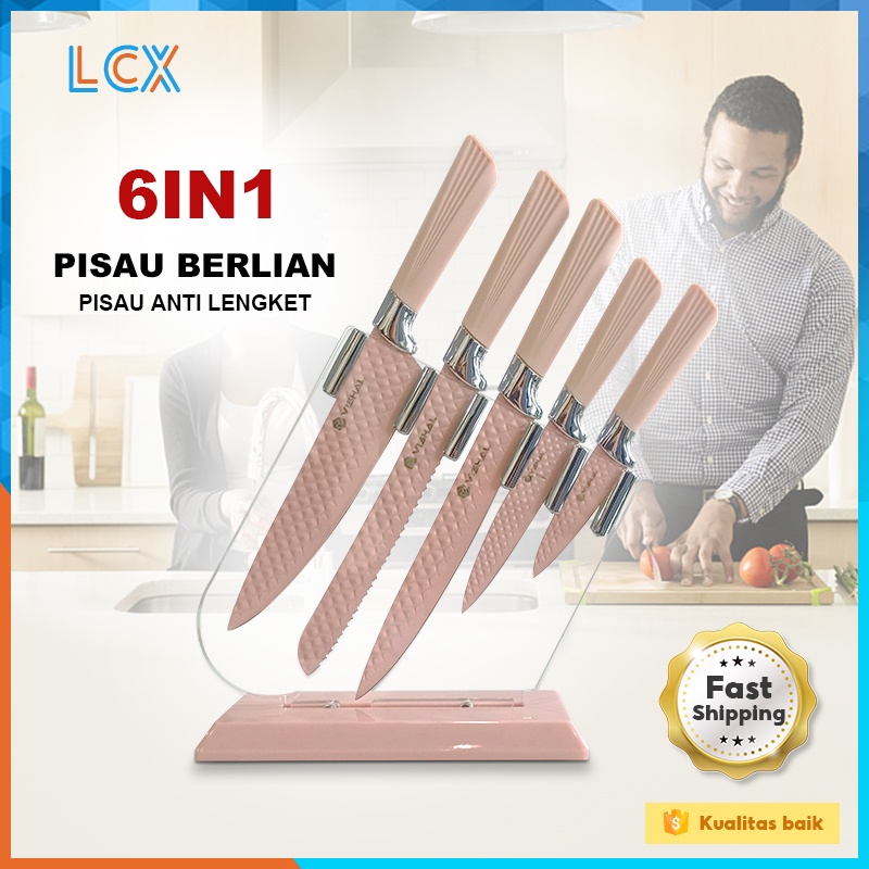 LCX Cookware Diamond Knife Set Transparan Tempat Pisau Paling Tajam / 6 Pcs Pisau Set VS-1845