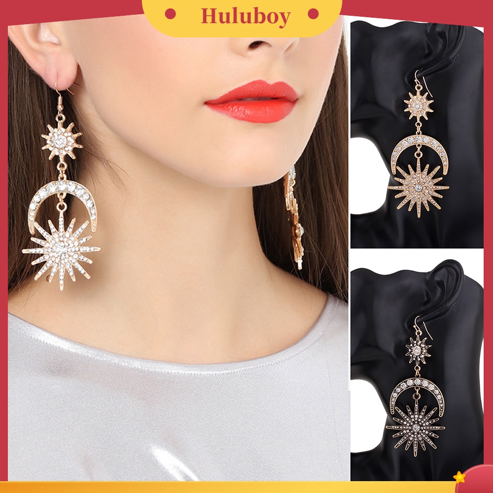 Hu Hu Hu Hu Hu Alat Bantu Pasang Kacamata♡ Anting Kait Gantung Statement Desain Bulanmatahari Hias Berlian Imitasi Gaya Mewahboho Berkilau Untuk Wanita