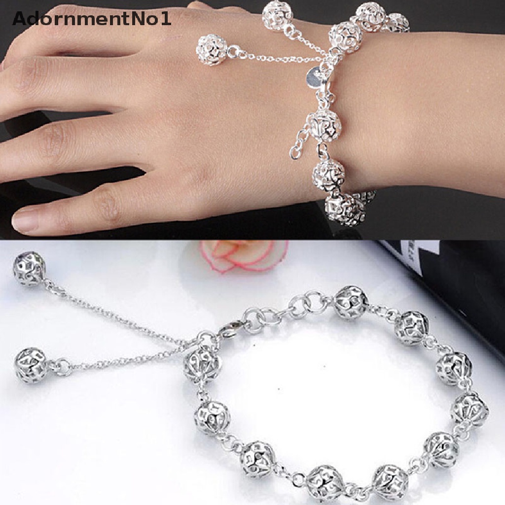 (AdornmentNo1) Gelang Tangan Lapis Silver Aksen Bola Hollow Untuk Perhiasan Wanita