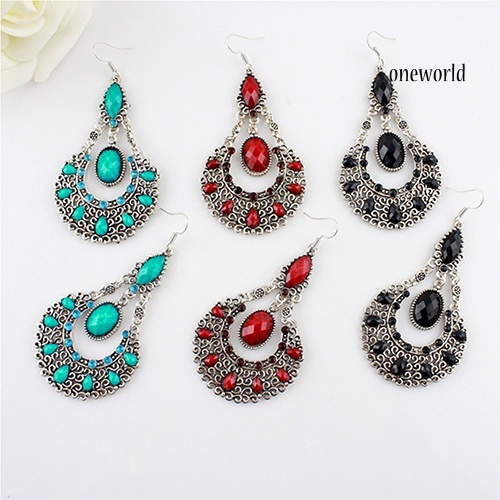 OW@ Fashion Women's Wedding Bridal Jewelry Hollow Rhinestone Waterdrop Dangle Earrings