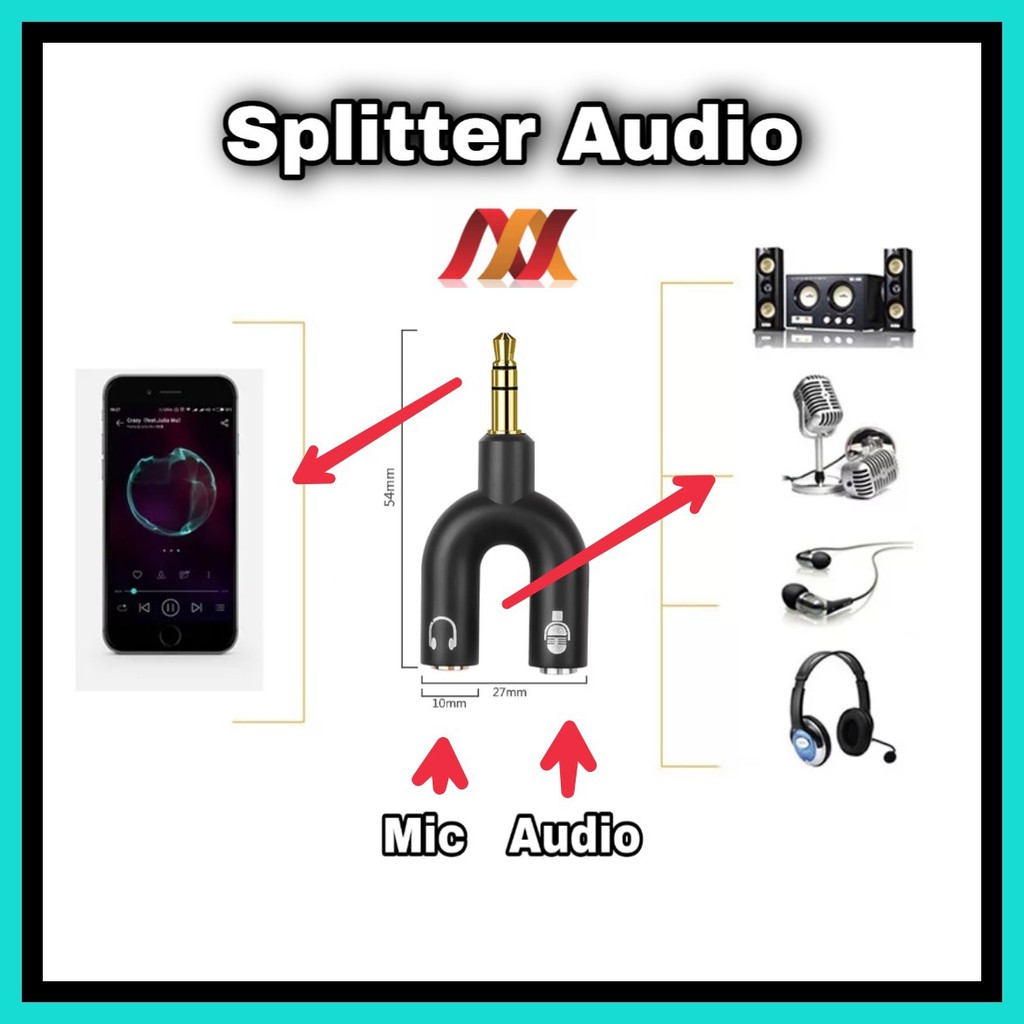 Spliter Jack Aux Mic dan Audio 2 in 1 - Konektor Spliter Audio U