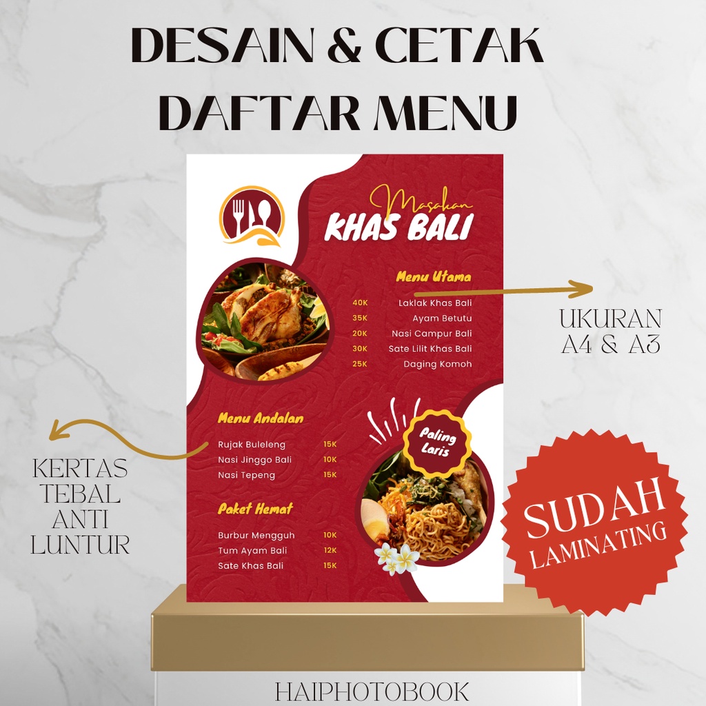 

Desain & Cetak Daftar Menu Makanan Minuman Cafe Custom A3 A4 SUDAH Laminating