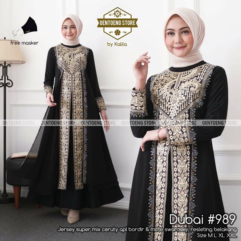 TOP NEW ARRIVAL - DUBAI #989 BY OENTOENG STORE / GAMIS JUMBO / ABAYA WARNA NAVY JERSEY CERUTY